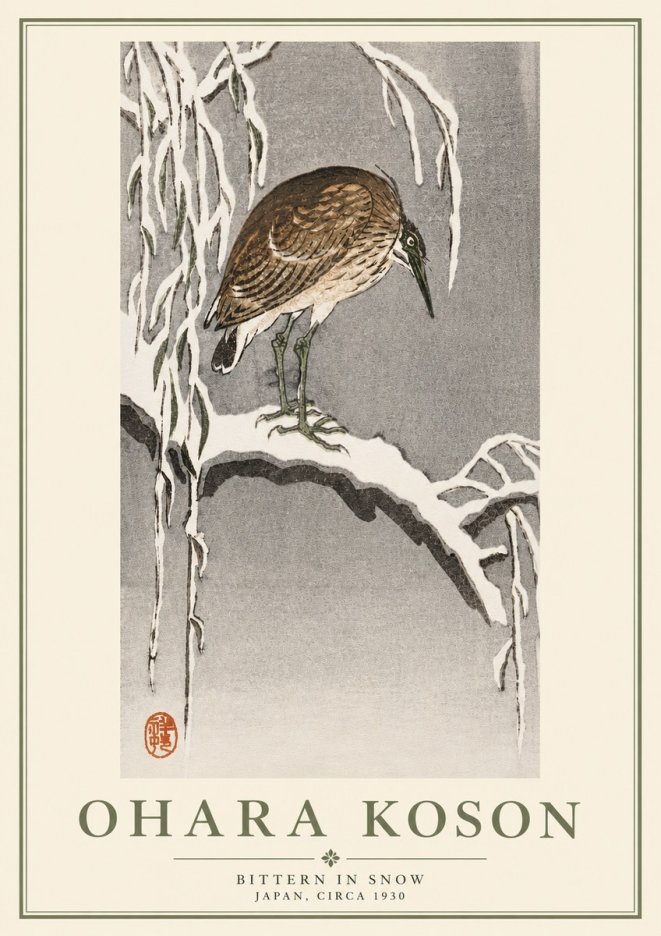 Ohara Koson Bittern in Snow No5 - Poster