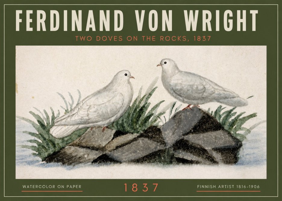 Ferdinand von Wright Two Doves on the Rocks, 1837 No2 - Poster