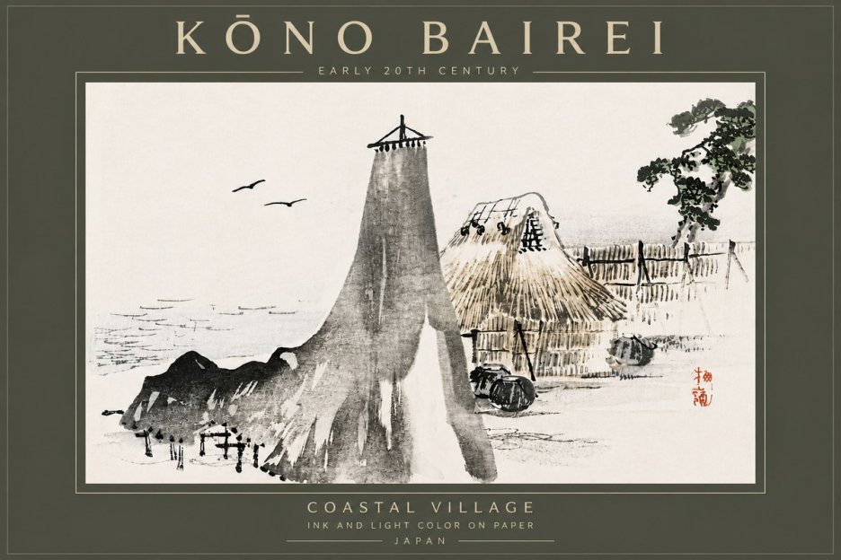 Kōno Bairei Coastal Village No6 - Poster