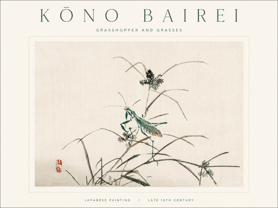 Kōno Bairei Grasshopper and Grasses No1 - Poster