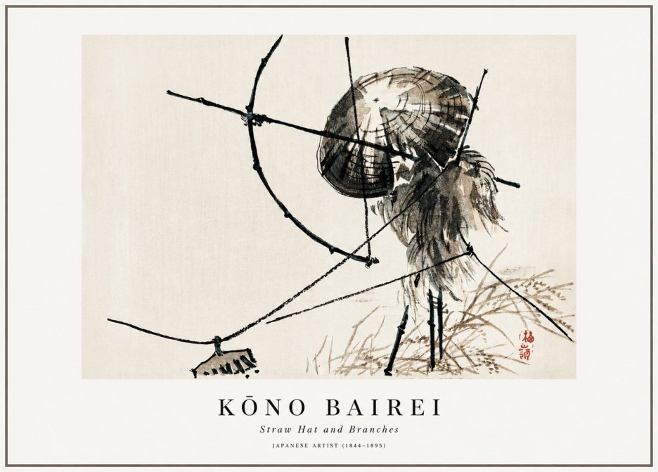 Kōno Bairei Straw Hat and Branches No1 - Poster