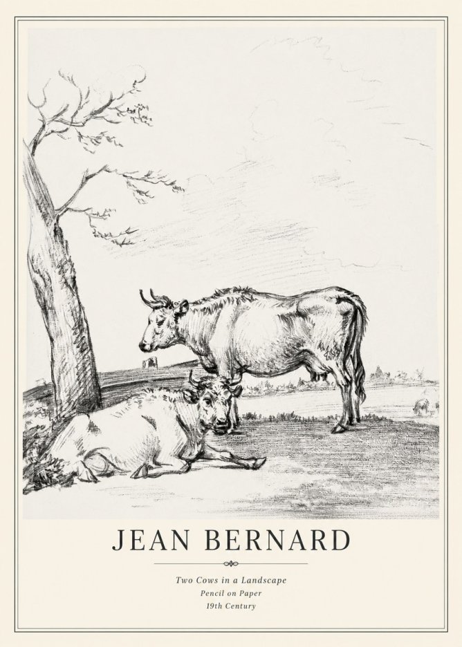 Jean Bernard Two Cows in a Landscape No3 - Poster