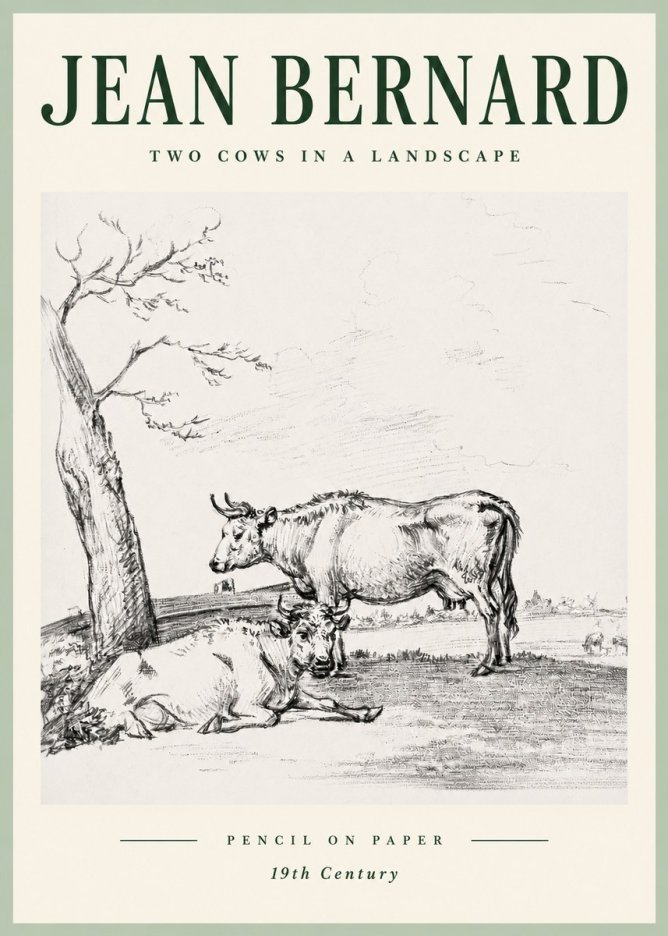 Jean Bernard Two Cows in a Landscape No5 - Poster
