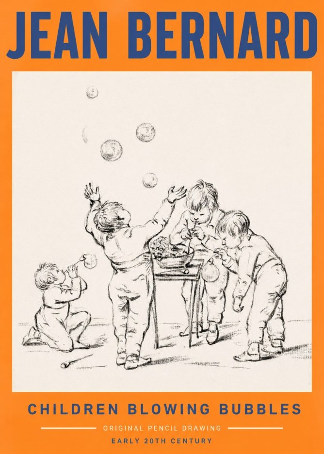 Jean Bernard Children Blowing Bubbles No2 - Poster