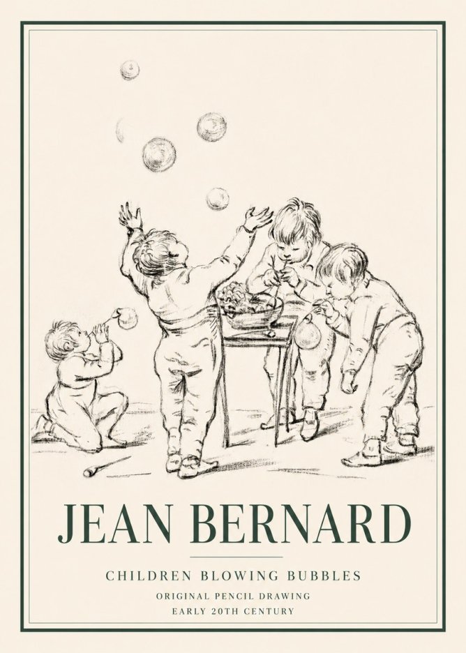 Jean Bernard Children Blowing Bubbles No3 - Poster