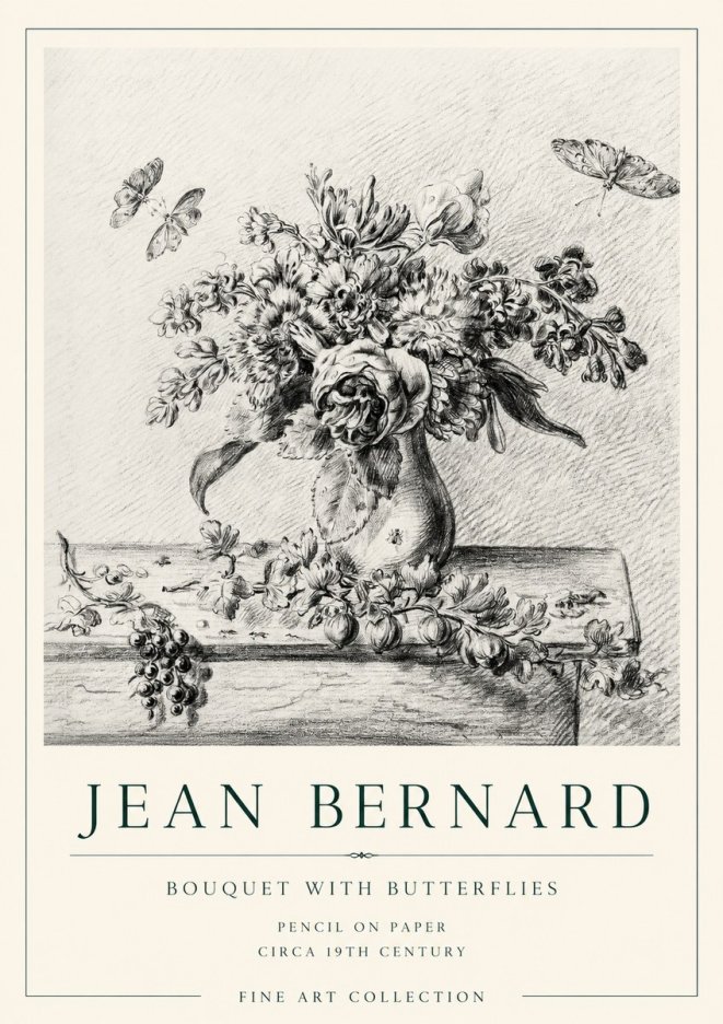 Jean Bernard Floral Still Life with Insects No2 - Poster