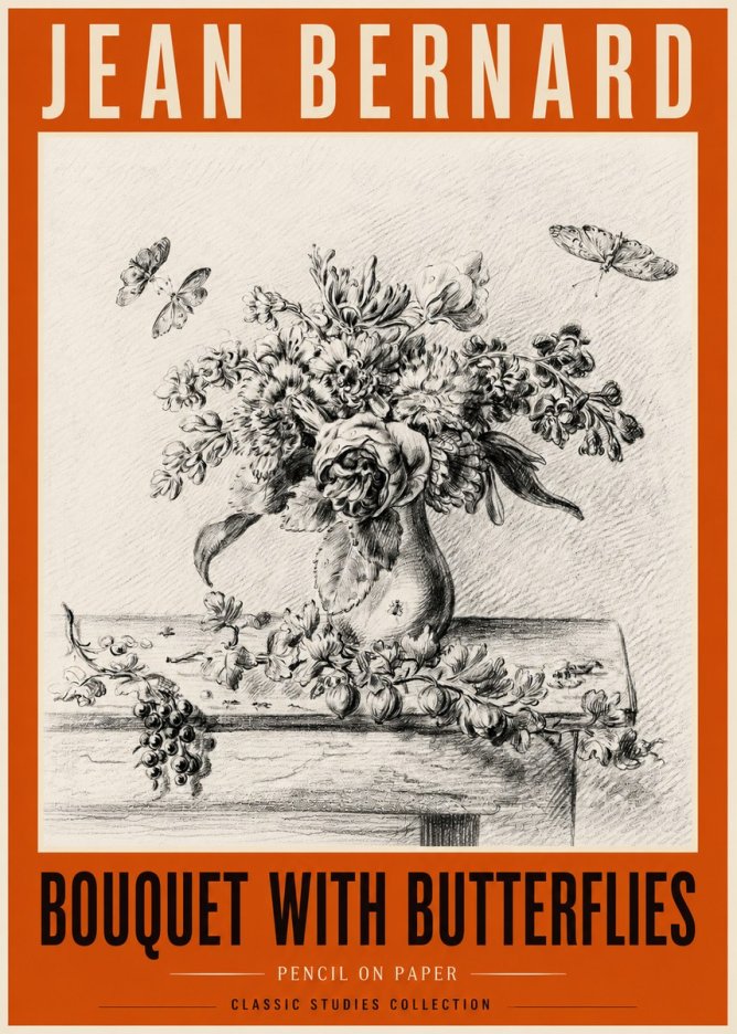 Jean Bernard Floral Still Life with Insects No6 - Poster