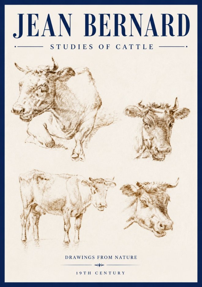 Jean Bernard Studies of Cattle II No4 - Poster