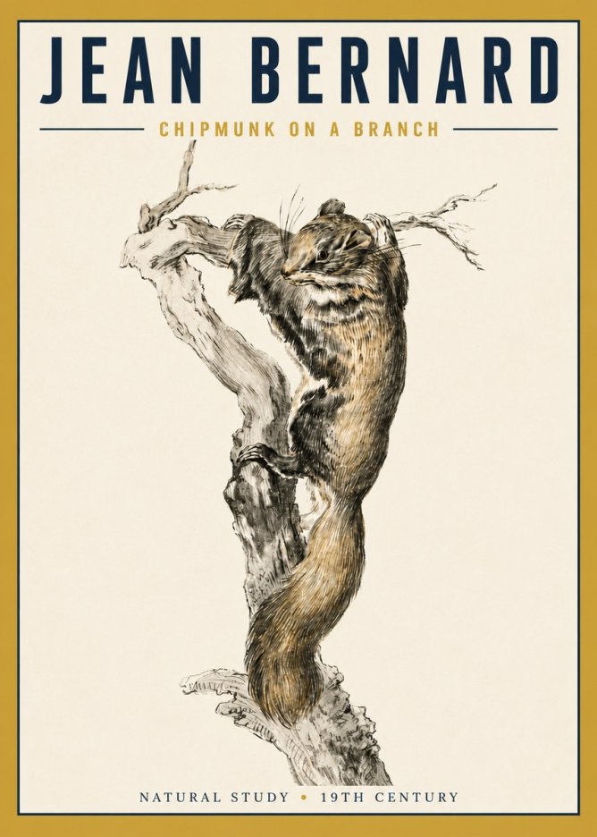 Jean Bernard Study of a Squirrel Climbing a Branch No5 - Poster
