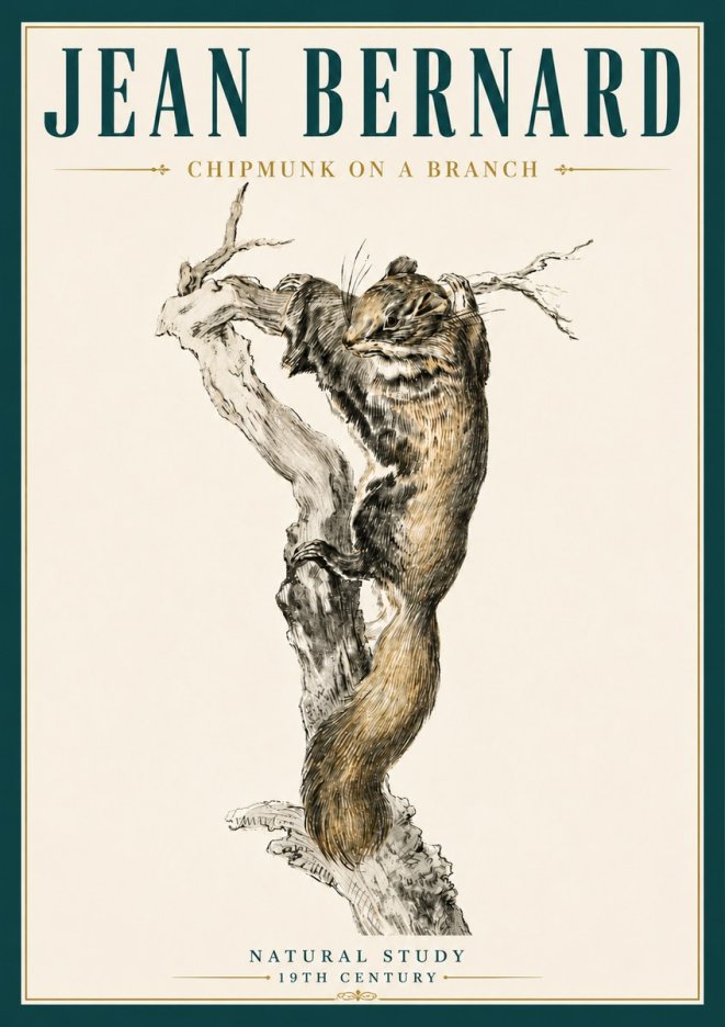 Jean Bernard Study of a Squirrel Climbing a Branch No6 - Poster
