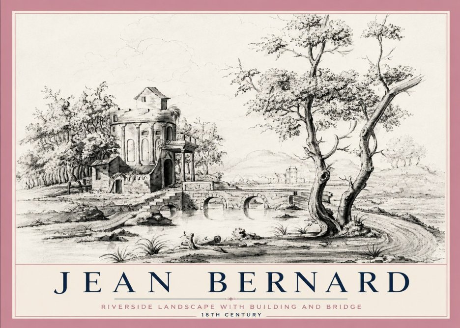 Jean Bernard Riverside Landscape with Bridge and Tower No6 - Poster