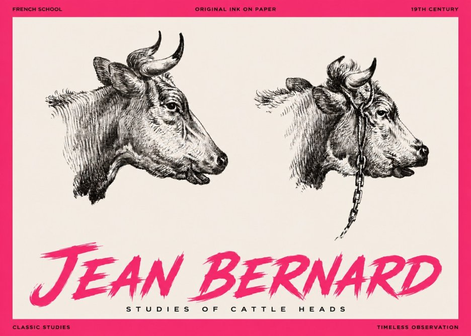 Jean Bernard Studies of Cattle Heads No3 - Poster
