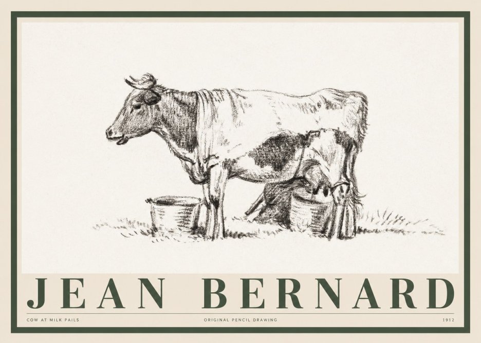 Jean Bernard Cow at Milk Pails No1 - Poster
