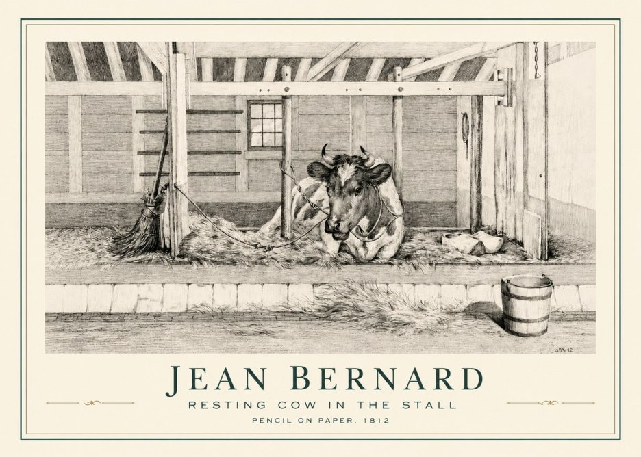 Jean Bernard Resting Cow in the Stall I No3 - Poster