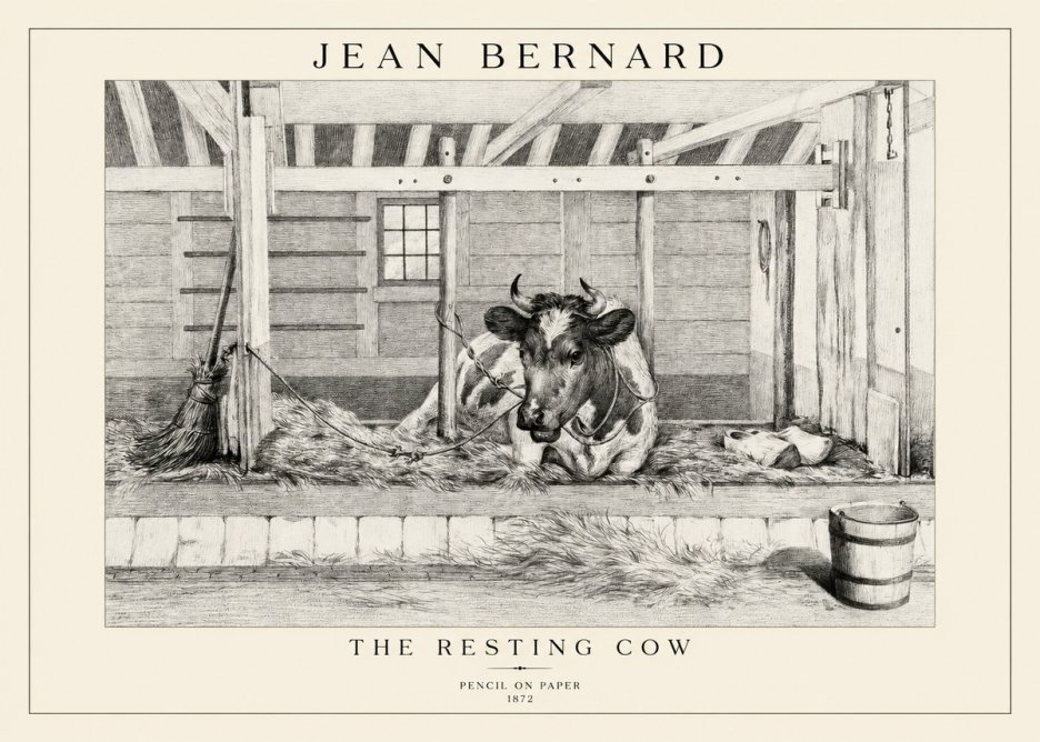 Jean Bernard Resting Cow in the Stall I No5 - Poster