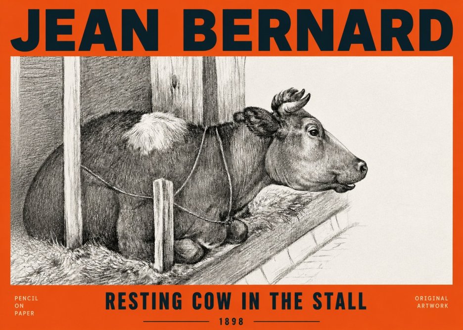 Jean Bernard Resting Cow in the Stall II No2 - Poster