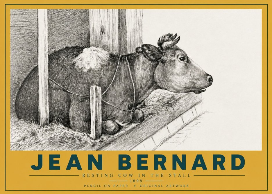Jean Bernard Resting Cow in the Stall II No4 - Poster
