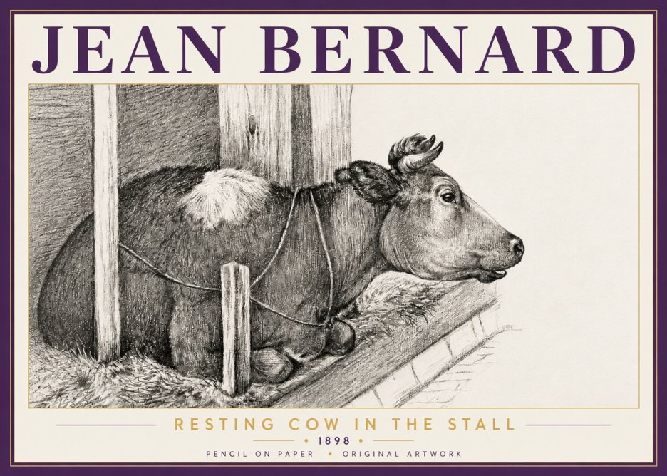 Jean Bernard Resting Cow in the Stall II No5 - Poster