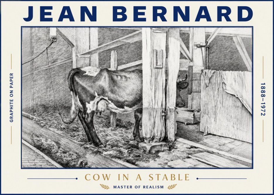 Jean Bernard Cow in a Stable No4 - Poster