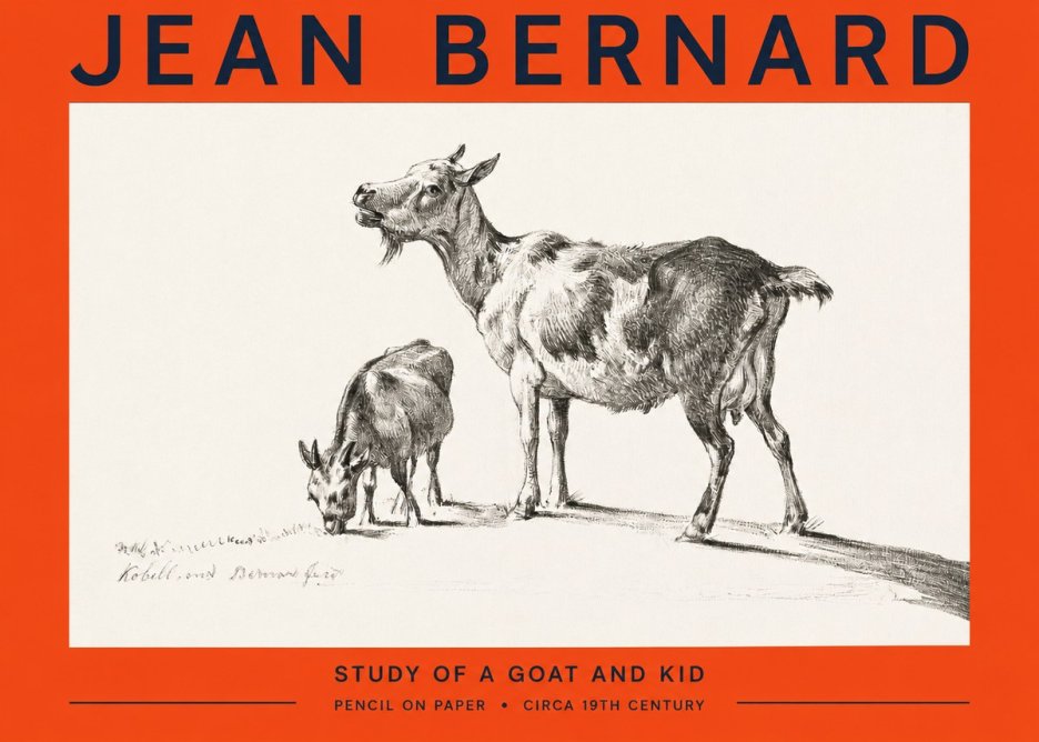 Jean Bernard Study of a Goat and Kid No2 - Poster