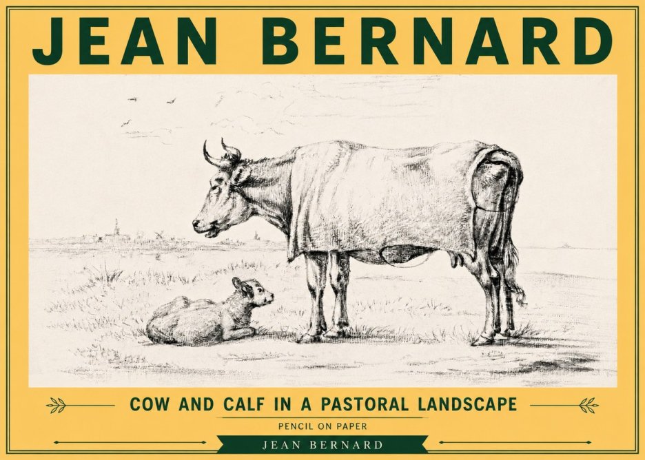 Jean Bernard Cow and Calf in a Pastoral Landscape No6 - Poster
