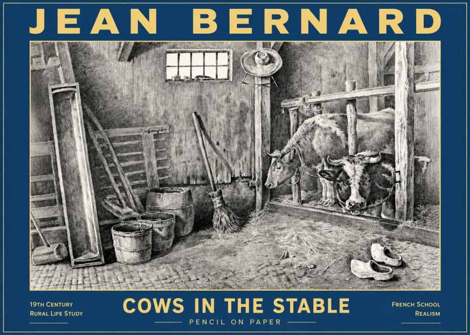 Jean Bernard Cows in the Stable No6 - Poster