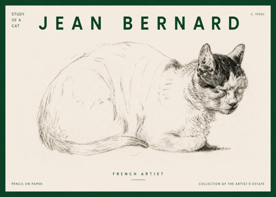 Jean Bernard Study of a Cat III No4 - Poster