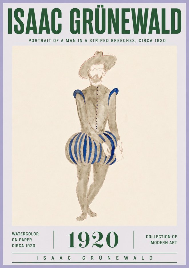 Isaac Grünewald Portrait of a Man in a Striped Breeches No4 - Poster