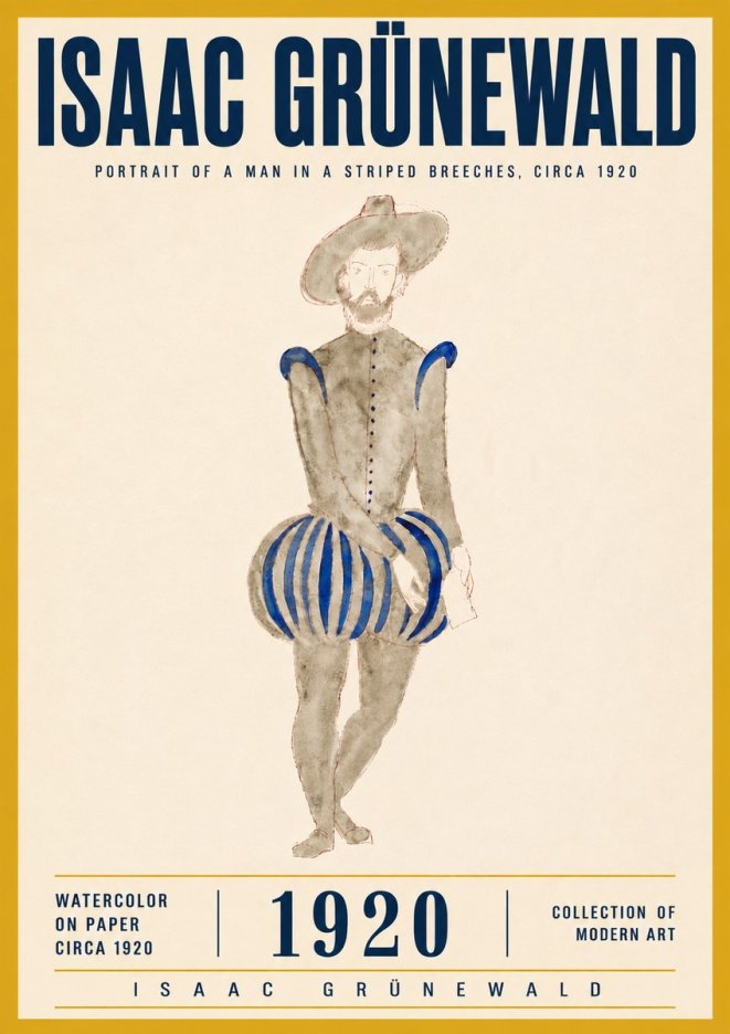 Isaac Grünewald Portrait of a Man in a Striped Breeches No6 - Poster