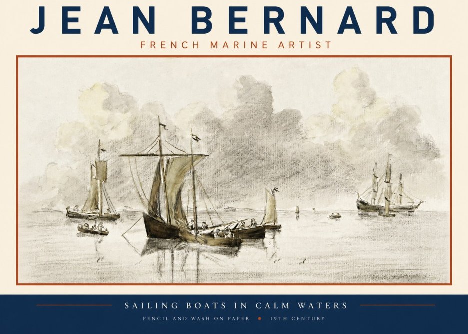Jean Bernard Sailing Boats in Calm Waters No3 - Poster