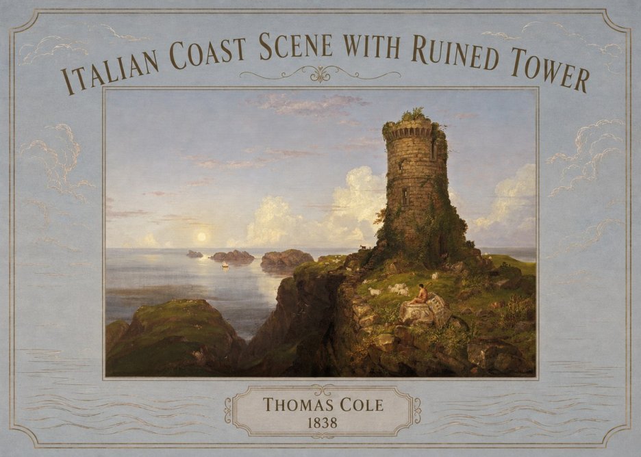 Thomas Cole Italian Coast Scene with Ruined Tower I No3 - Poster