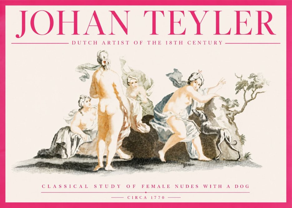 Johan Teyler Classical Study of Female Nudes with a Dog No4 - Poster