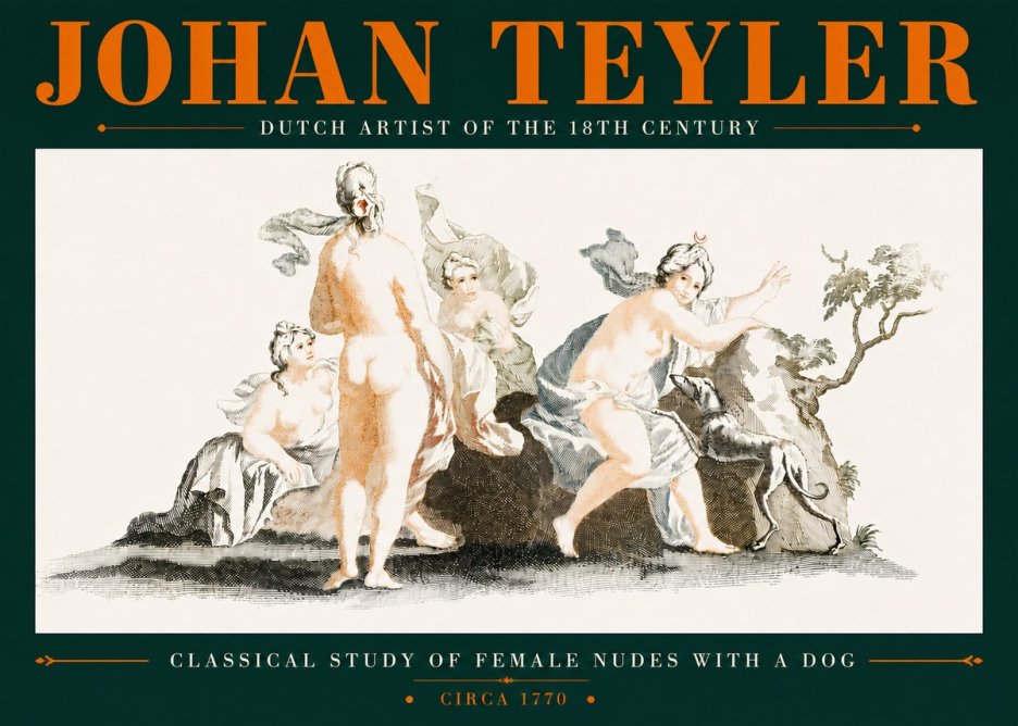 Johan Teyler Classical Study of Female Nudes with a Dog No5 - Poster