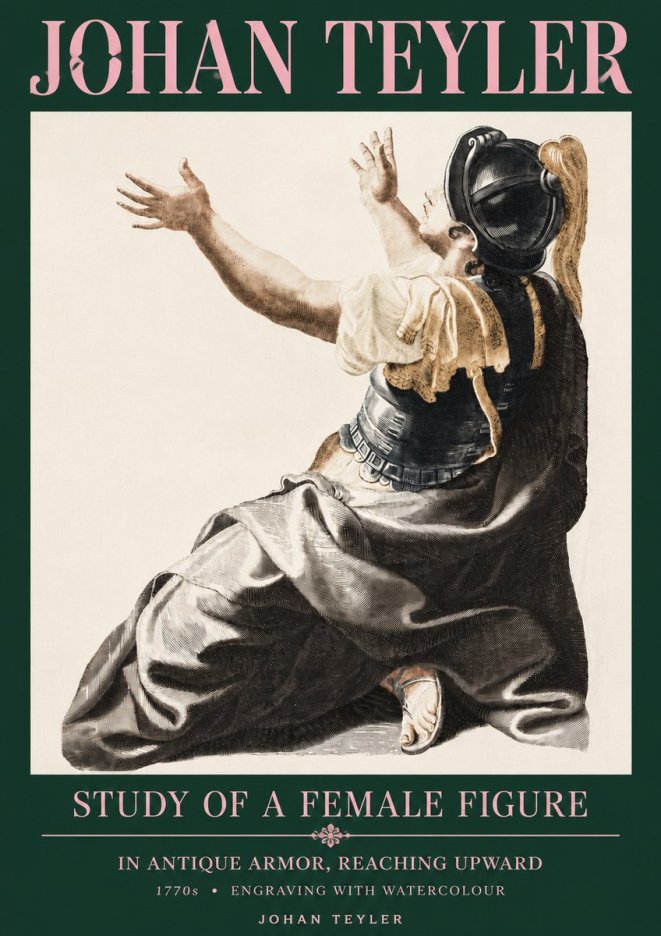 Johan Teyler Study of a Female Figure in Antique Armor, Reaching Upward No3 - Poster