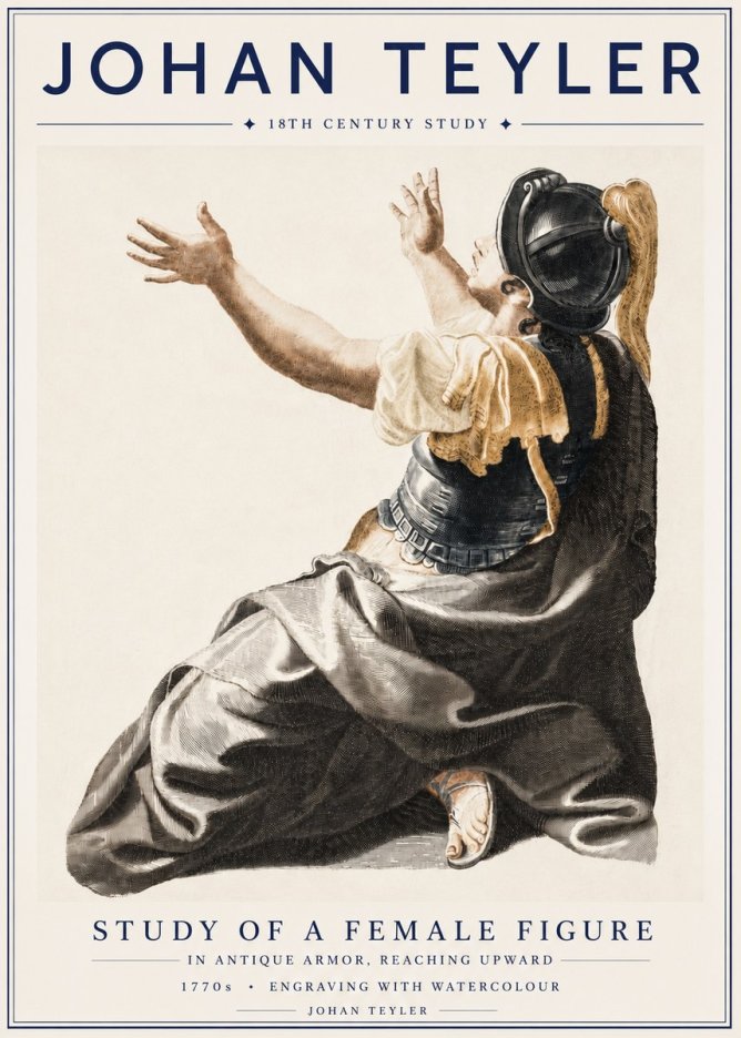 Johan Teyler Study of a Female Figure in Antique Armor, Reaching Upward No4 - Poster