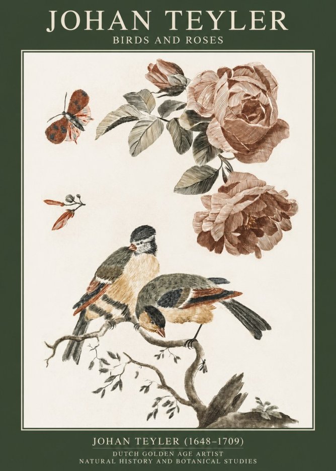 Johan Teyler Birds and Roses No1 - Poster