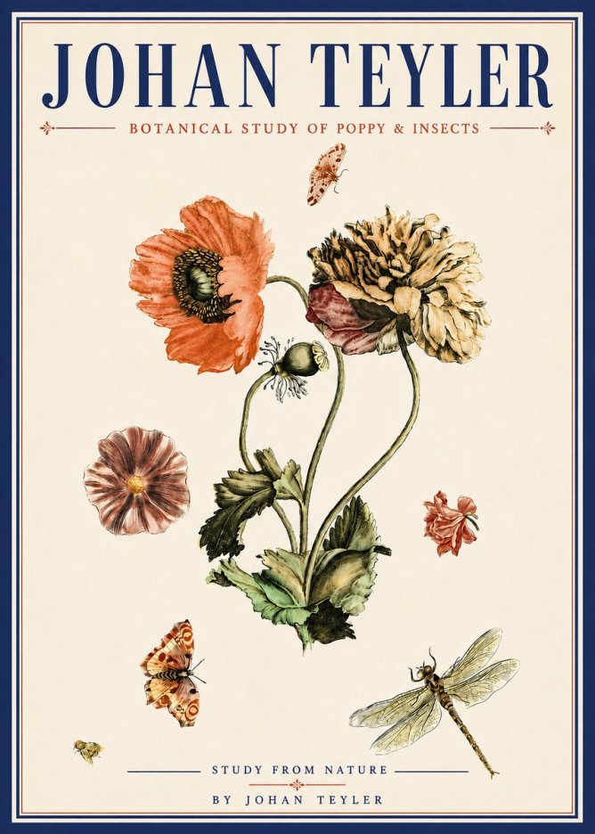 Johan Teyler Botanical Study of Poppy & Insects No6 - Poster