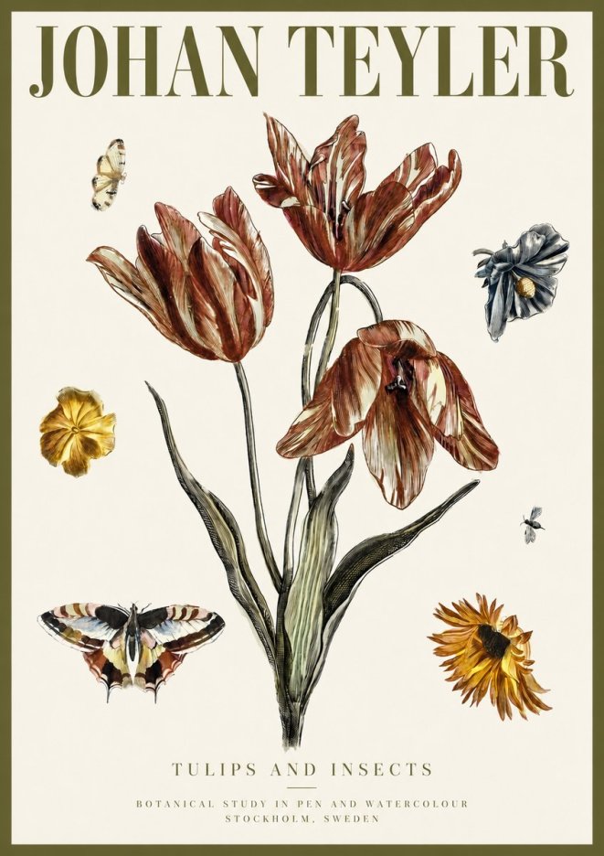 Johan Teyler Tulips and Insects No3 - Poster