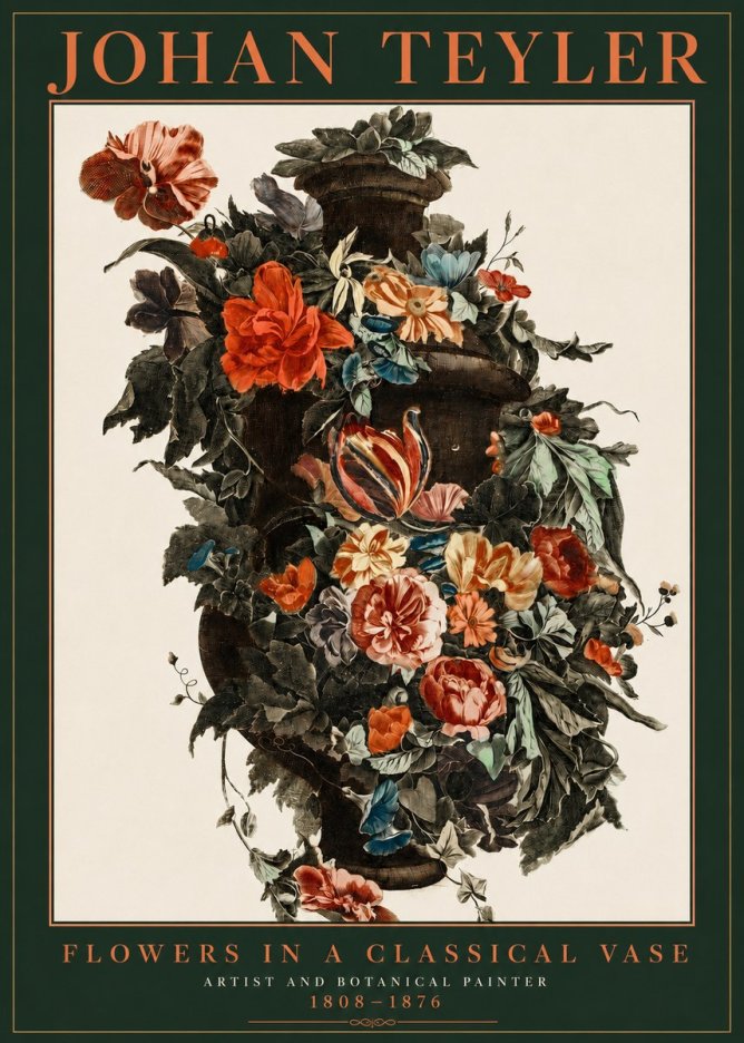 Johan Teyler Flowers in a Classical Vase No2 - Poster