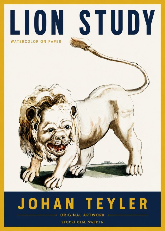 Johan Teyler Lion Study No4 - Poster