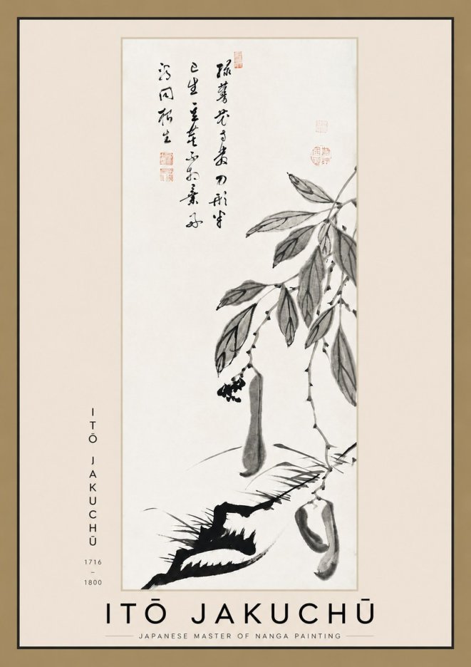 Itō Jakuchū Branch with Pods and Calligraphy No3 - Poster