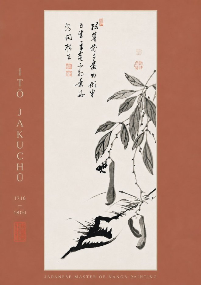 Itō Jakuchū Branch with Pods and Calligraphy No8 - Poster