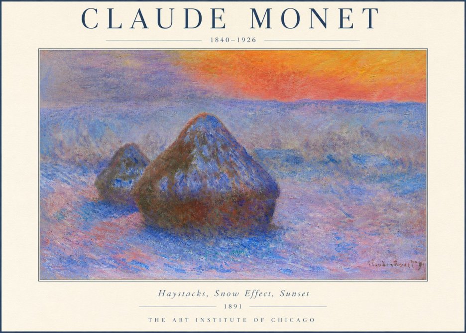 Monet Haystacks, Snow Effect, Sunset No3 - Poster