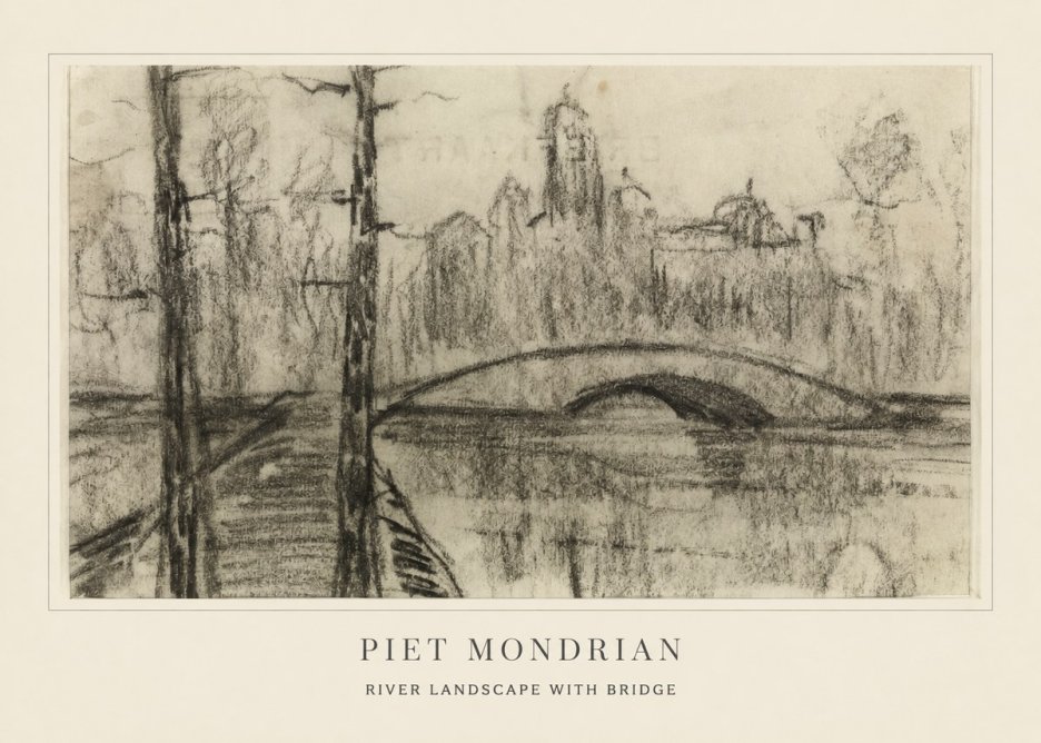Piet Mondrian River Landscape with Bridge No4 - Poster