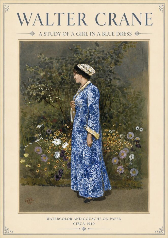 Walter Crane A Study of a Girl in a Blue Dress No3 - Poster