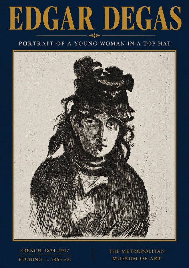 Edgar Degas Portrait of a Young Woman in a Top Hat No3 - Poster