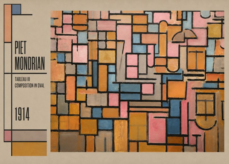 Piet Mondrian Tableau Iii — Composition in Oval No2 - Poster