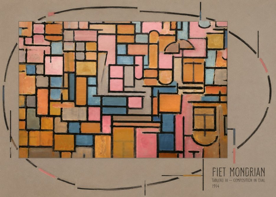 Piet Mondrian Tableau Iii — Composition in Oval No6 - Poster