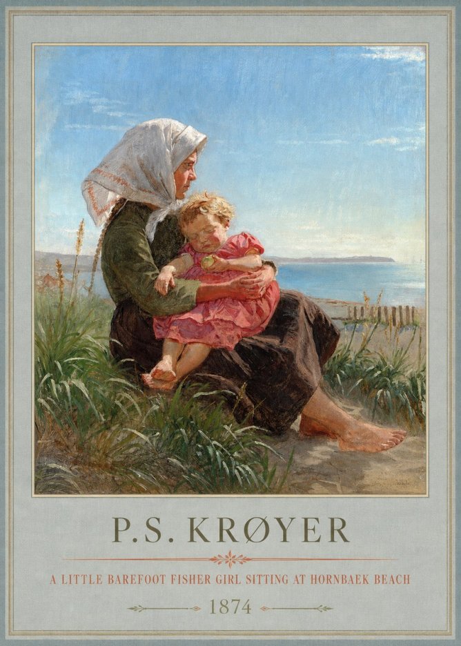 P.S. Krøyer A Little Barefoot Fisher Girl Sitting at Hornbaek Beach No1 - Poster