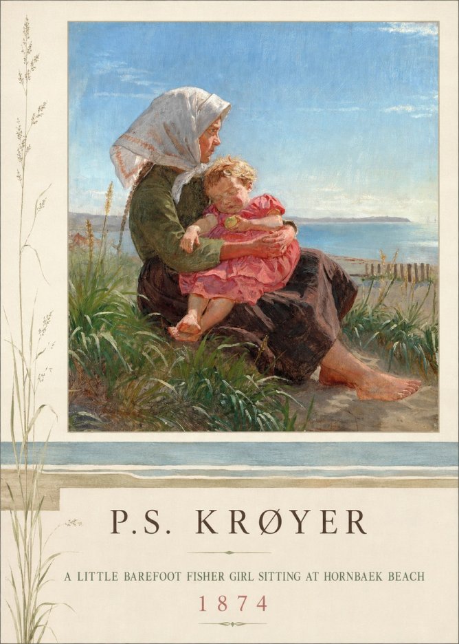 P.S. Krøyer A Little Barefoot Fisher Girl Sitting at Hornbaek Beach No2 - Poster
